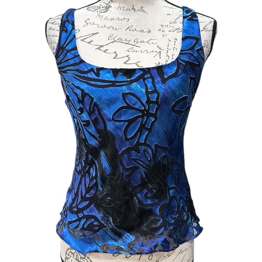 90s ALEX Evenings Midnight Blue Floral Blouse